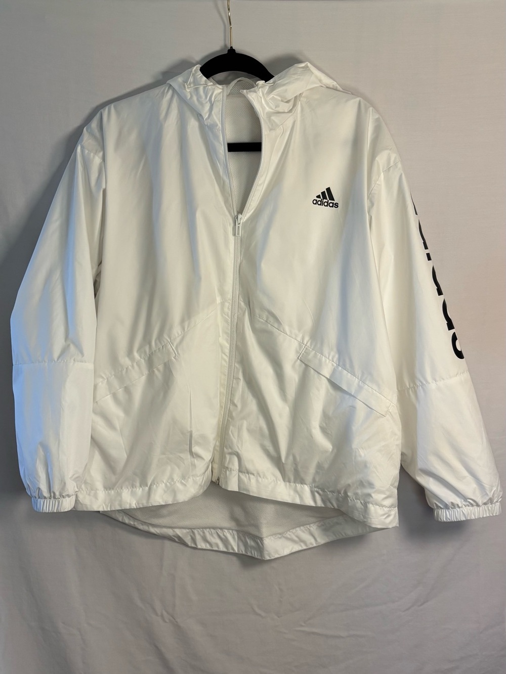 adidas White Hooded wind breaker with Logo